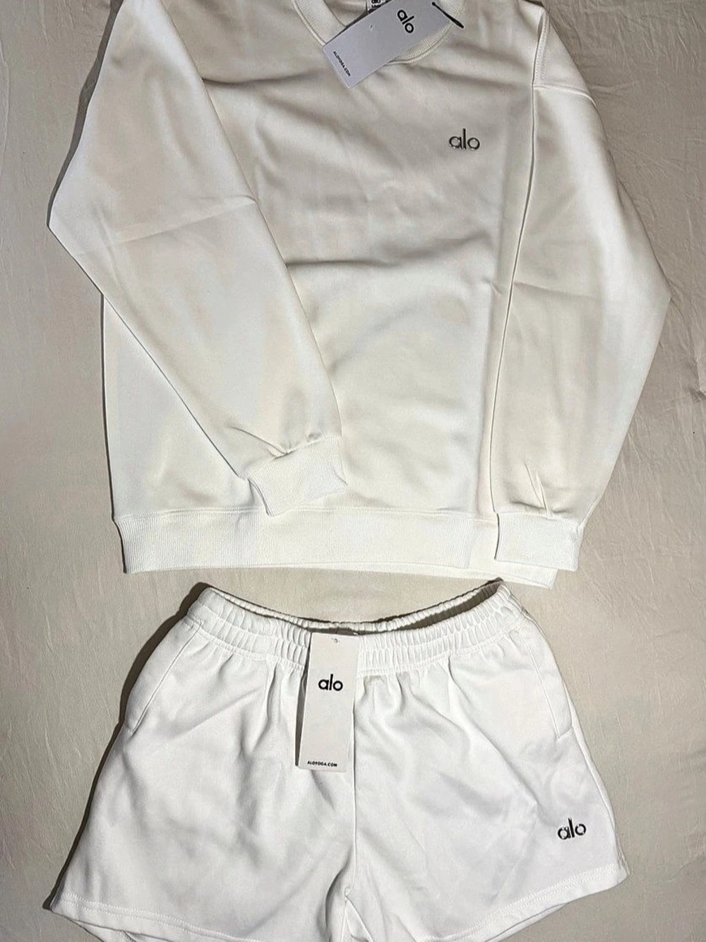 alo Matching Sweatshirt & Shorts Set in White NWT